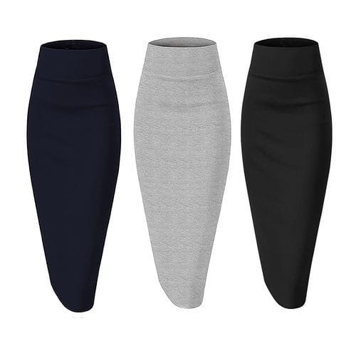 3 In 1 High Waist Bodycon Pencil Skirts - Black, Navy Blue And Grey