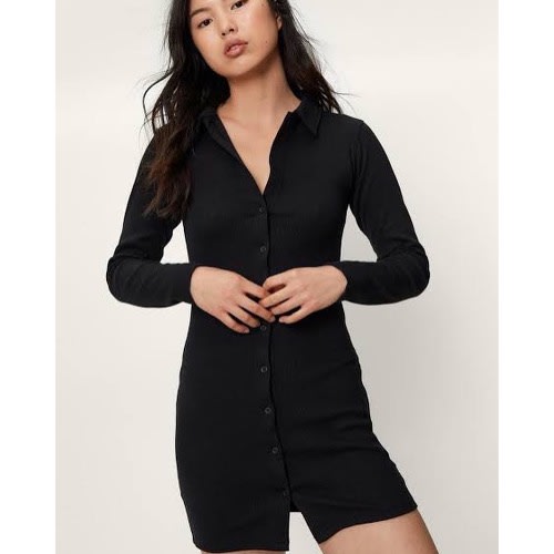 Ribbed Button Down Shirt Dress
