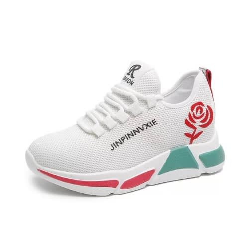 Ladies Casual Sneakers With Flower - White