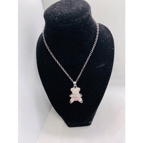Teddy Bear Necklace - Silver