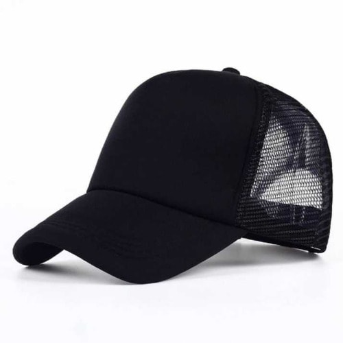 Women Plain Black Baseball Face Cap With Net Back