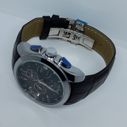 Coutourier Black Dial Chronograph Watch - Black Leather