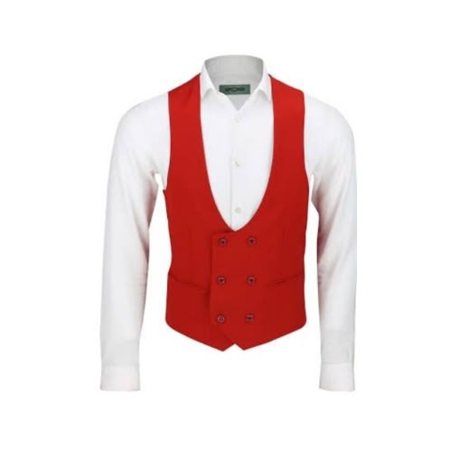 Men's Double Breasted Waistcoat  - Red