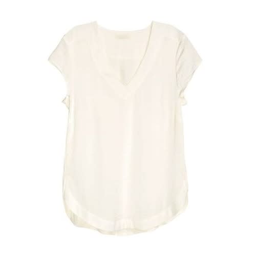 V- Neck Satin Blouse-Cream