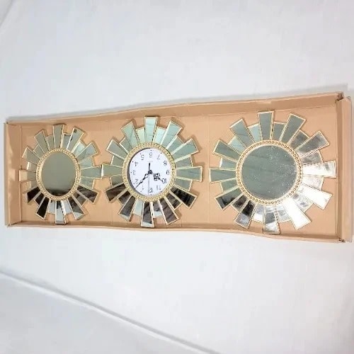 Wall Mirror And Clock Decor Set - 3 Piece