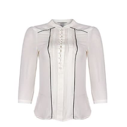 Button Pleated Front Chiffon Shirt- Off White