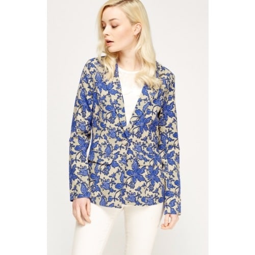 Floral Print Blazer - Blue Multicolour
