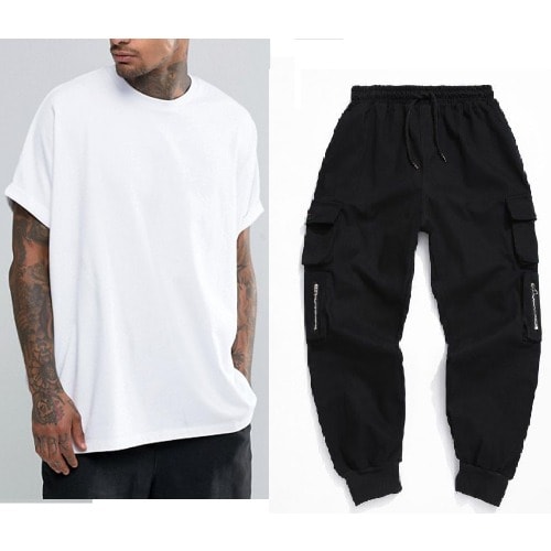 Oversized T-shirt And 6 Pockets Combat Trouser - White And Black