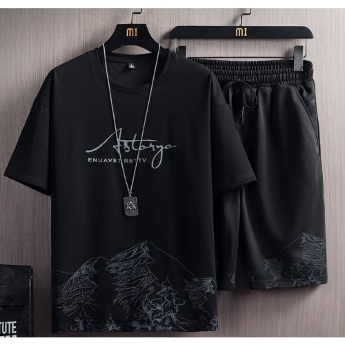 2 In 1 Men's Short Sleeve T-shirt And Short - Black.