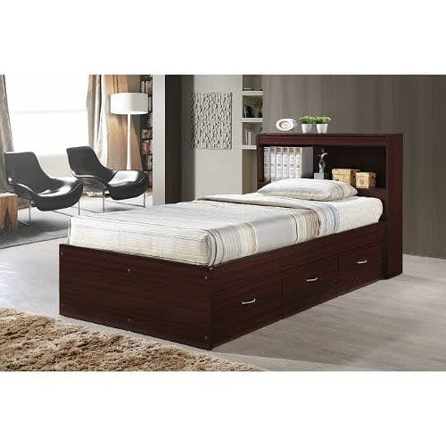 J Best - Platform Bed With Drawers And Bookcase Mahogany