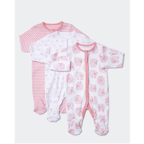 Baby Girls Cotton Sleepsuits - 3pc