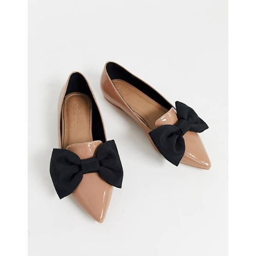 Bow Pointed Flats - Nude