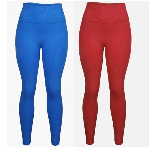 High Waist Ladies Leggings - Blue & Red-2Piieces