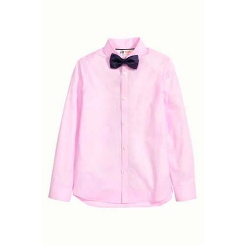 Kids Unisex Dress Shirt With Matching Bowtie  - Pink/black
