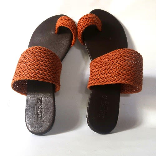 Ladies Matted Lace Toe Ring Flat Slippers - Brown