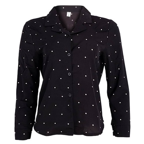 Dotted Long Sleeve Cotton Blouse- Black
