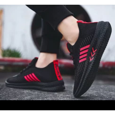 Men Mesh Sneakers - Black & Red