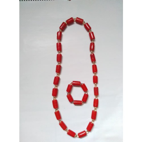 Traditional Crystal Glass Coral Bead Necklace With Bracelet