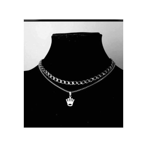 Pendant With 2 Cuban Chains - Silver