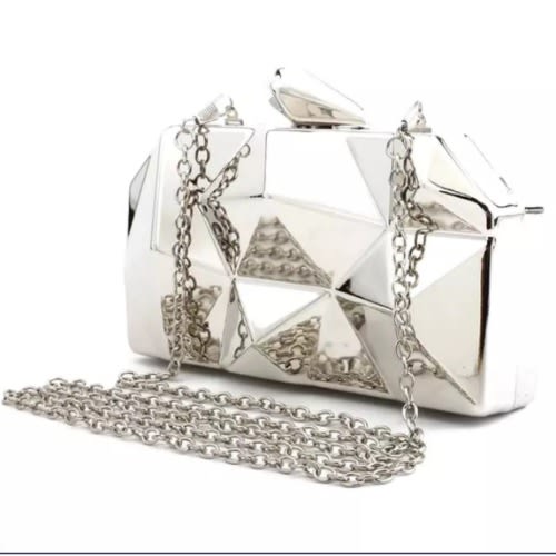 Metallic Prism Style Clutch Purse - Silver