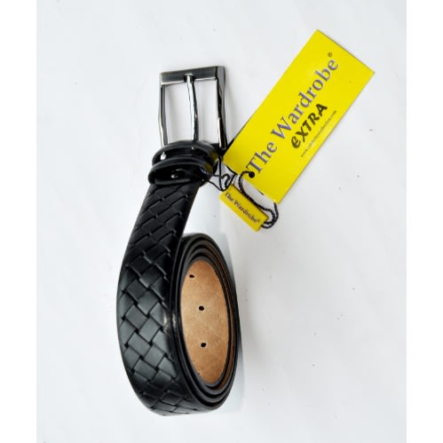 Men Genuine Leather Checked Designed Belt-mb-9661 - Black- Size-135/54 Cm
