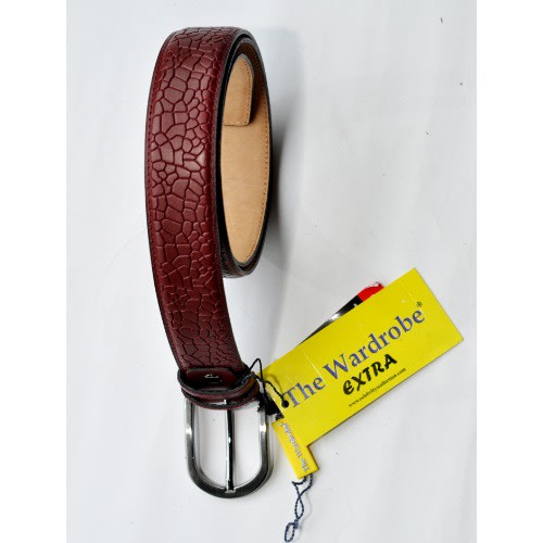 Men Crinkle Styled Leather Belt- Wine-mb-9624- Size: 110/44 Cm