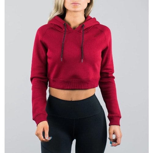 Women's Wine Hoody Croptop With Black Rope