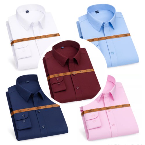 5pcs Formal Lonsleeve Shirts- Pink Navy Blue Wine White Sky Blue