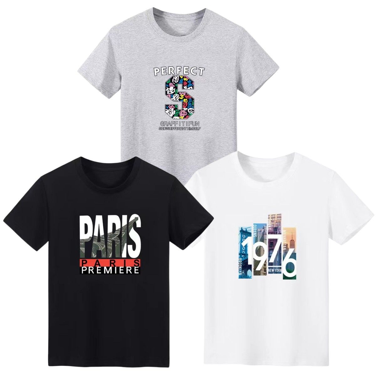 T-shirt 3 Pcs Shirts Men's Fashion Short Sleeve