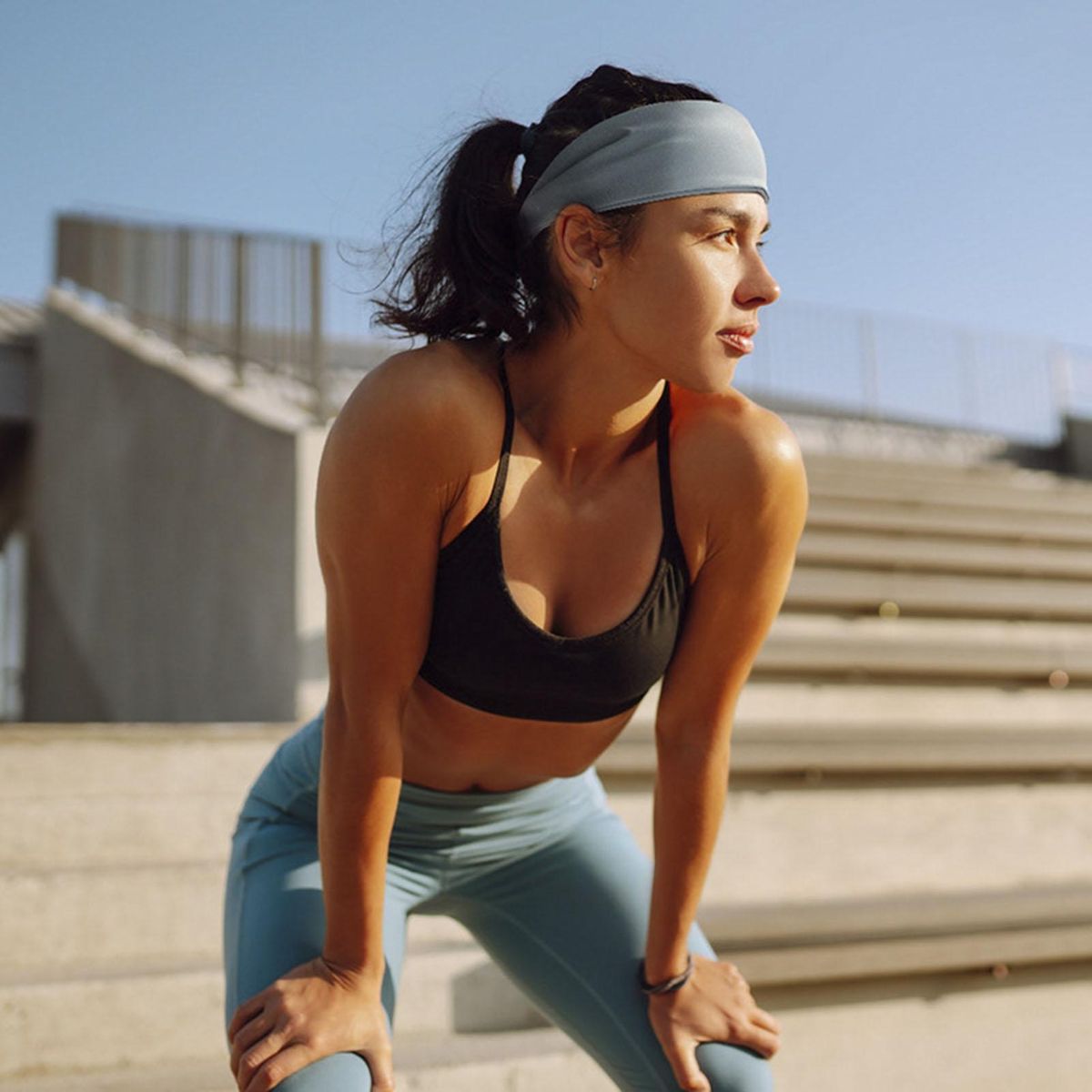 Sweat Headband Yoga Gym Wide Headband Blue
