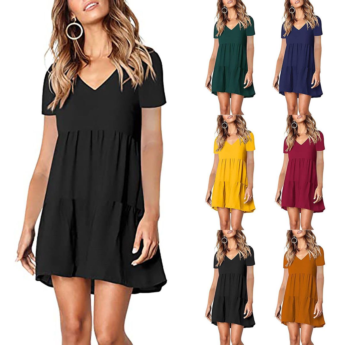 2021 summer new short-sleeved V-neck women's dress