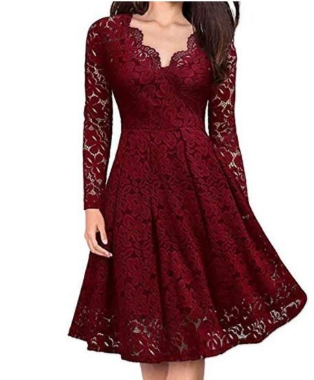 2023 Christmas Women's Autumn and Winter Dress Lace Dress Long Sleeve Underlay Show Thin Temperament
