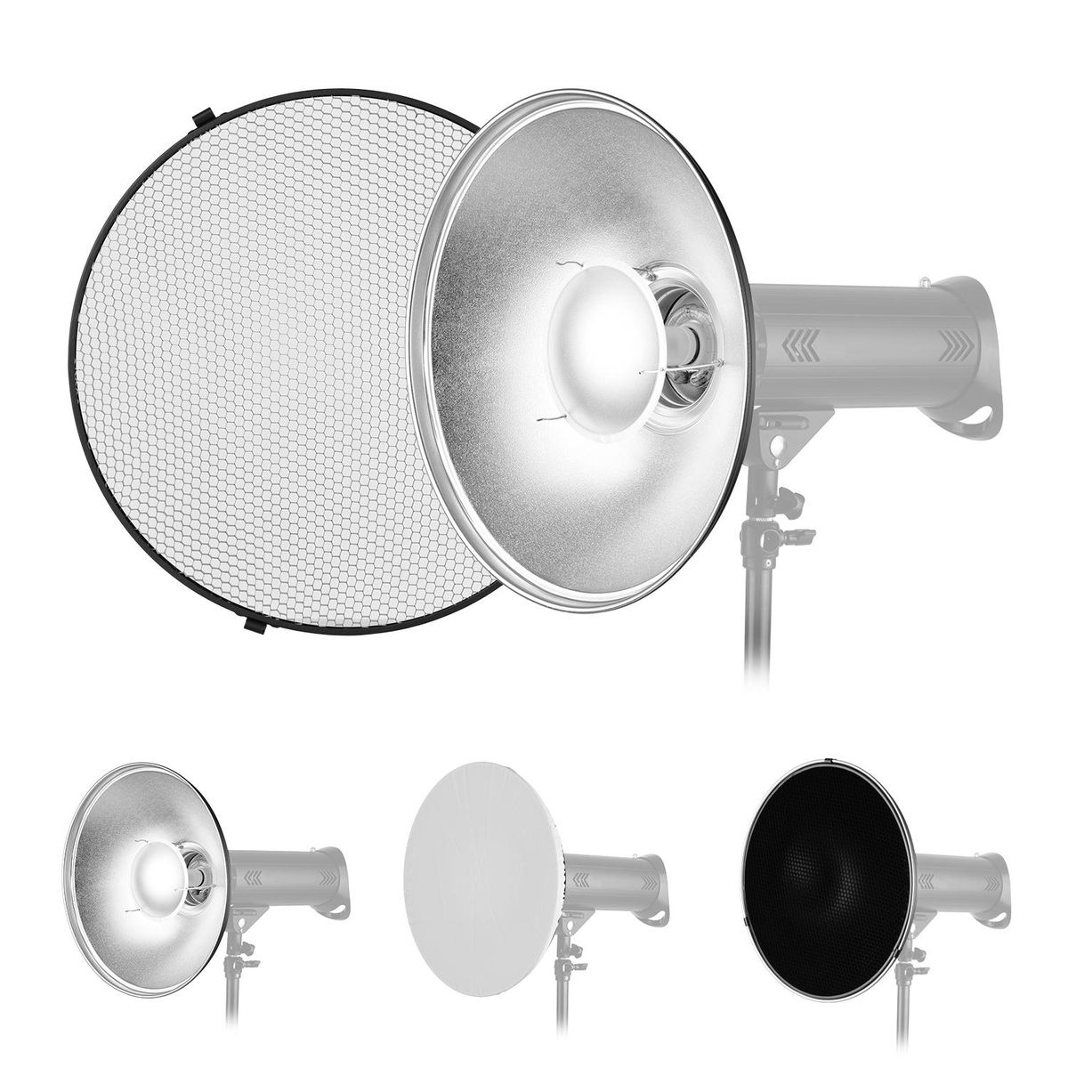 Andoer 41cm/16in Standard Reflector Beauty Dish Bowens Mount with White Diffuser Reflector Grid for Studio Portrait Photography Strobe Flash Light