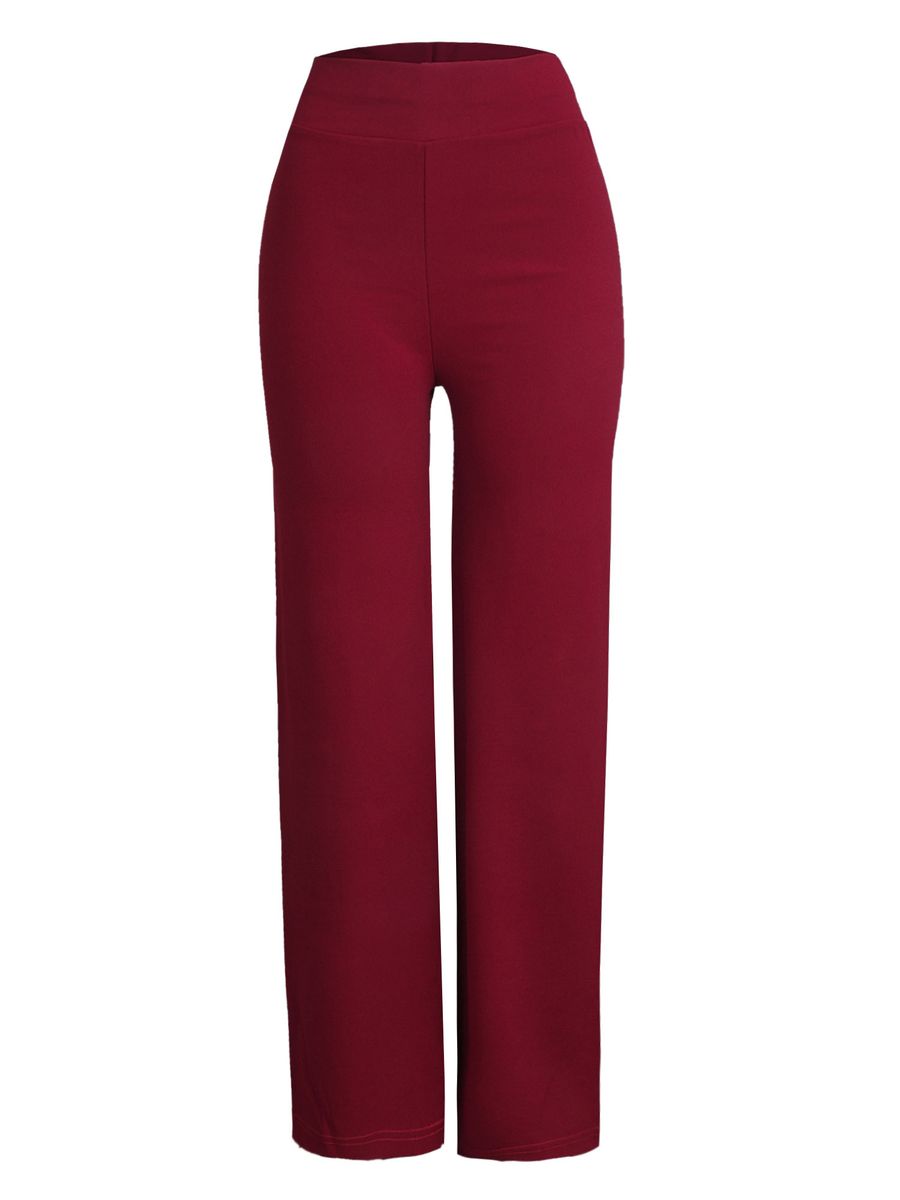 Lady's High Waist Palazzo  Trousers -Wine Red