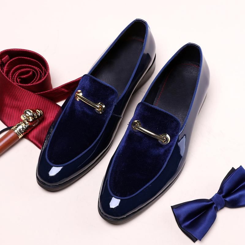 blue Luxury Business Oxford Leather Shoes Men Breathable Patent