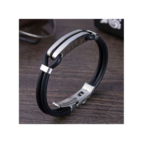 Mens Double Band Silicone Metal Bracelet