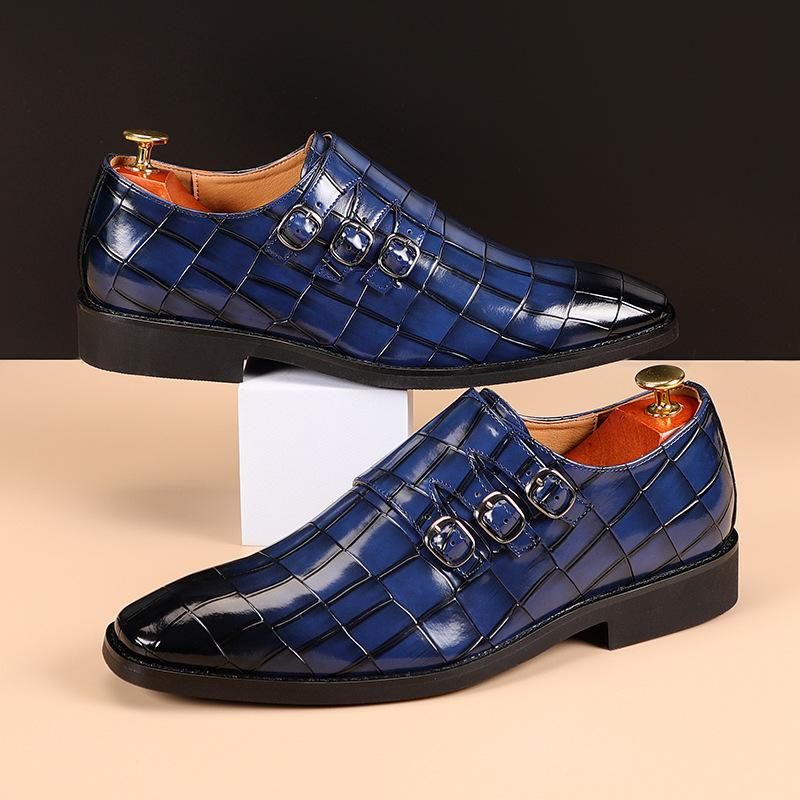 Blue Men's Casual Business Leather Shoes Mens Buckle Square Toe Dress
