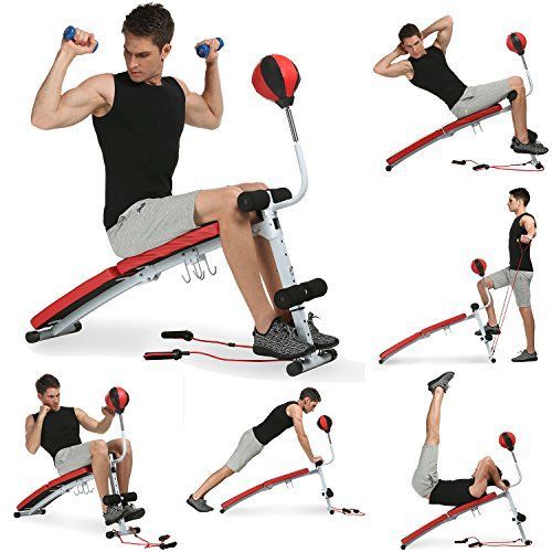 Ab Adjustable Exercise Bench, Foldable Sit Up Bench With Speed Ball & Pull Ropes