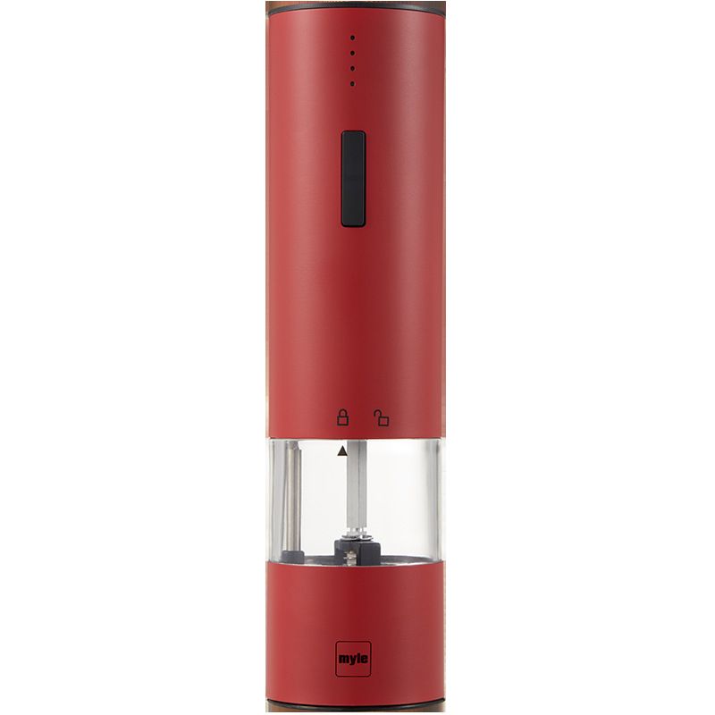 （Red）Electric Automatic Salt Pepper Grinder Weed Plastic Ceramic Burr Mill For Herb Pepper Spice Adjustable Kitchen Grinding Gadgets GRE