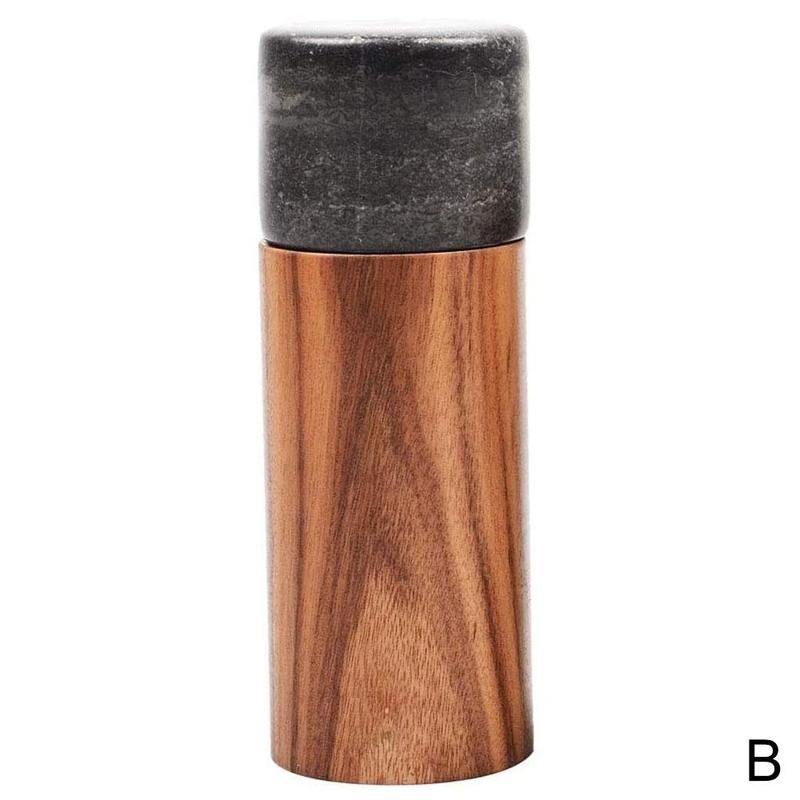 （Black Log）Wooden Marble Spice Spray Bottle Pepper Salt Sprayer Manual Spice And Pepper Grinders Home Kitchen Cooking Seasoning Shaker GRE