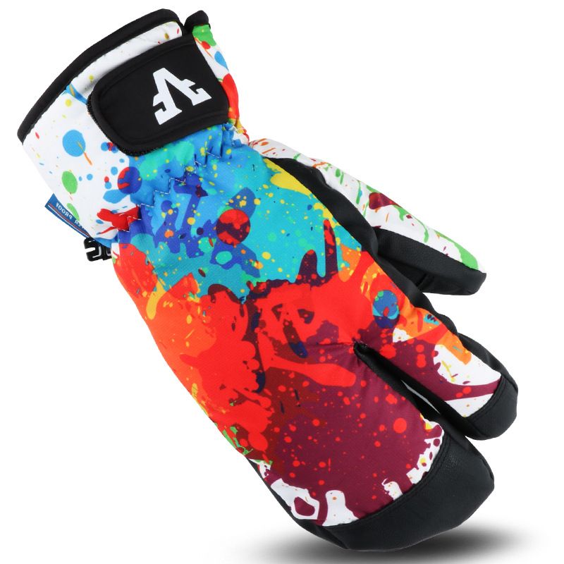 (Ink Jet)snow Gloves-40 Thicken Adult Teenager Kids Ski Snowboard Gloves Windproof Waterproof  GRE
