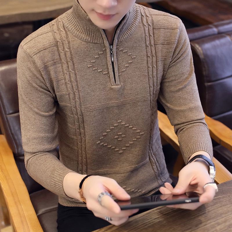 Warm Casual Knitting Warm Knitwear Pullover Turtleneck Mens Sweaters-954  Brown