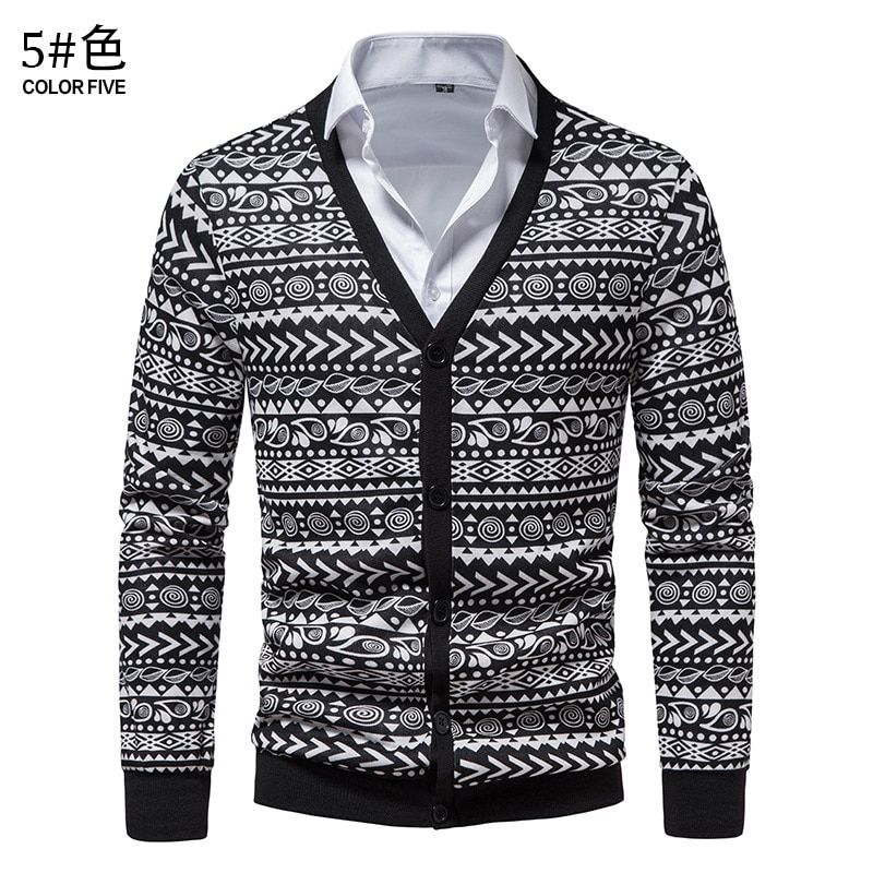 Men's Argyle Cardigan V Collar Single Breasted Knit Sweater (don't-Type 5