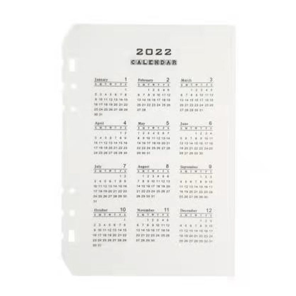 2022 Calendar A5 A6 Schedule Organizer PP Binder Dividers