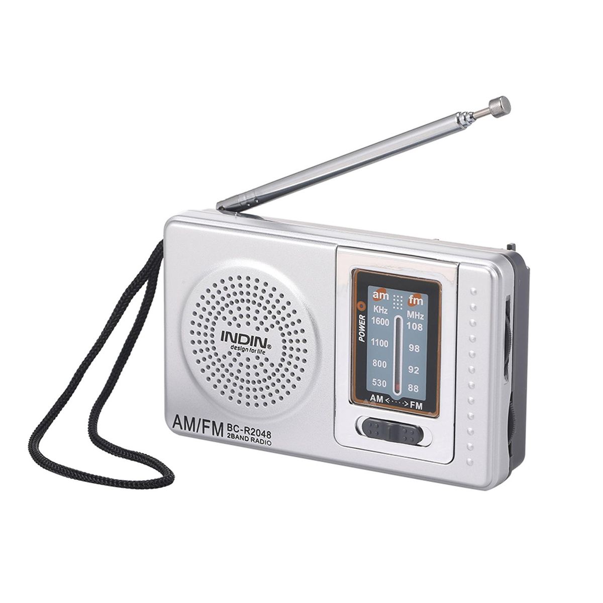 INDIN BC-R2048 Mini AM FM Radio 2 Band Radio Receiver Portable Pocket Radio Built-in Speaker w/ Headphone Jack Telescopic Antenna