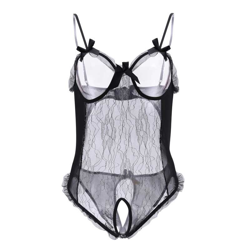 Ladies Transparent Y Underwear Erotic Bodysuits Full Lace See-through Lingerie Backless Hollow Out Lingerie Nightwear Black BA