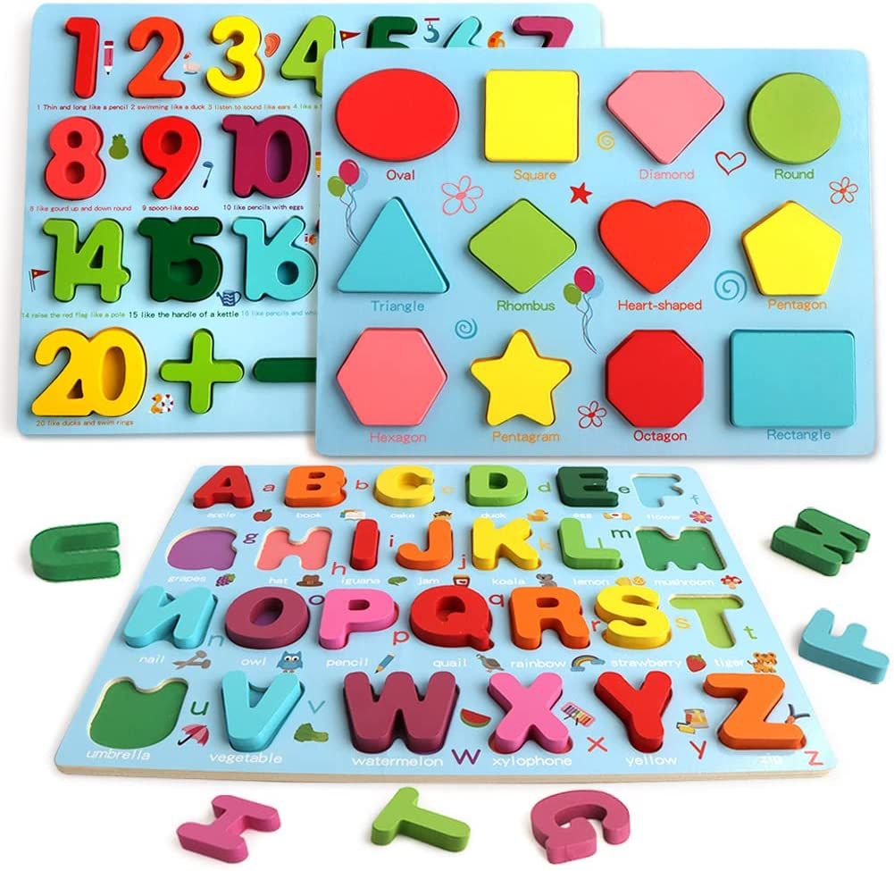 3 Set Wooden Alphabets, Numbers And Shape Learning Toys