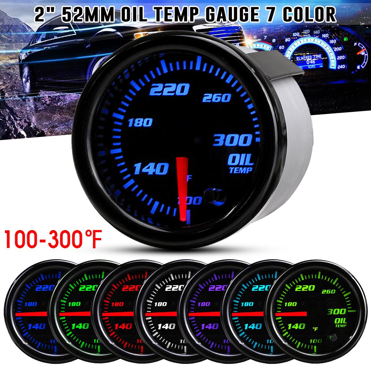 Universal 2'' 52mm Car Oil Temperature Temp Meter 7- LED Display