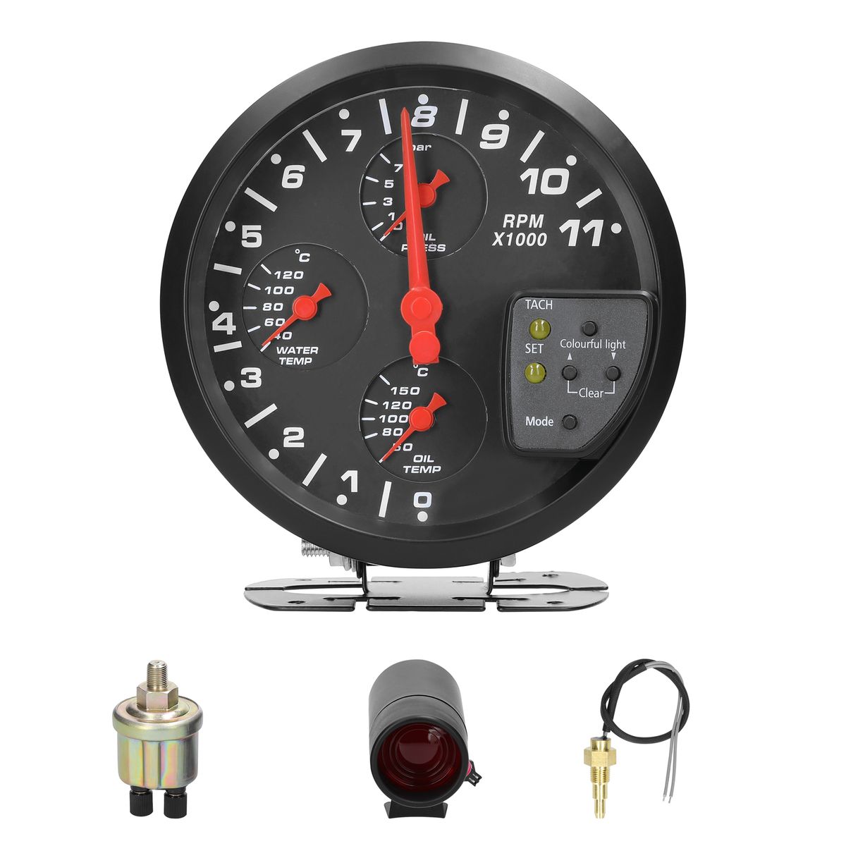 5 Inch 4 In 1 Car Multifunctional Gauge Tachometer Oil