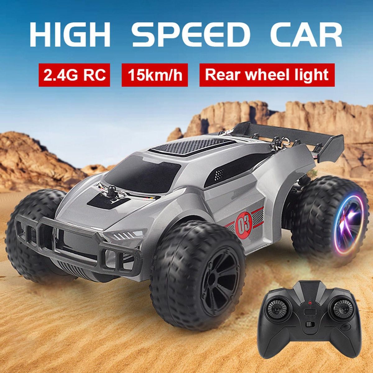 RC Race Car Remote Control Car Off-Road Racing Vehicle Toy Silver